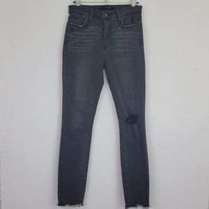 JOE'S Jeans Rise Skinny Ankle Frayed Hem Distressed Jean, Dark Gray